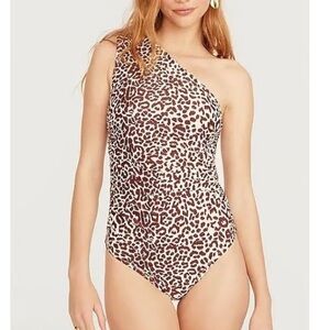 J.Crew Womens Ruched One Piece One Shoulder Swimsuit Leopard Print Size 18 NEW